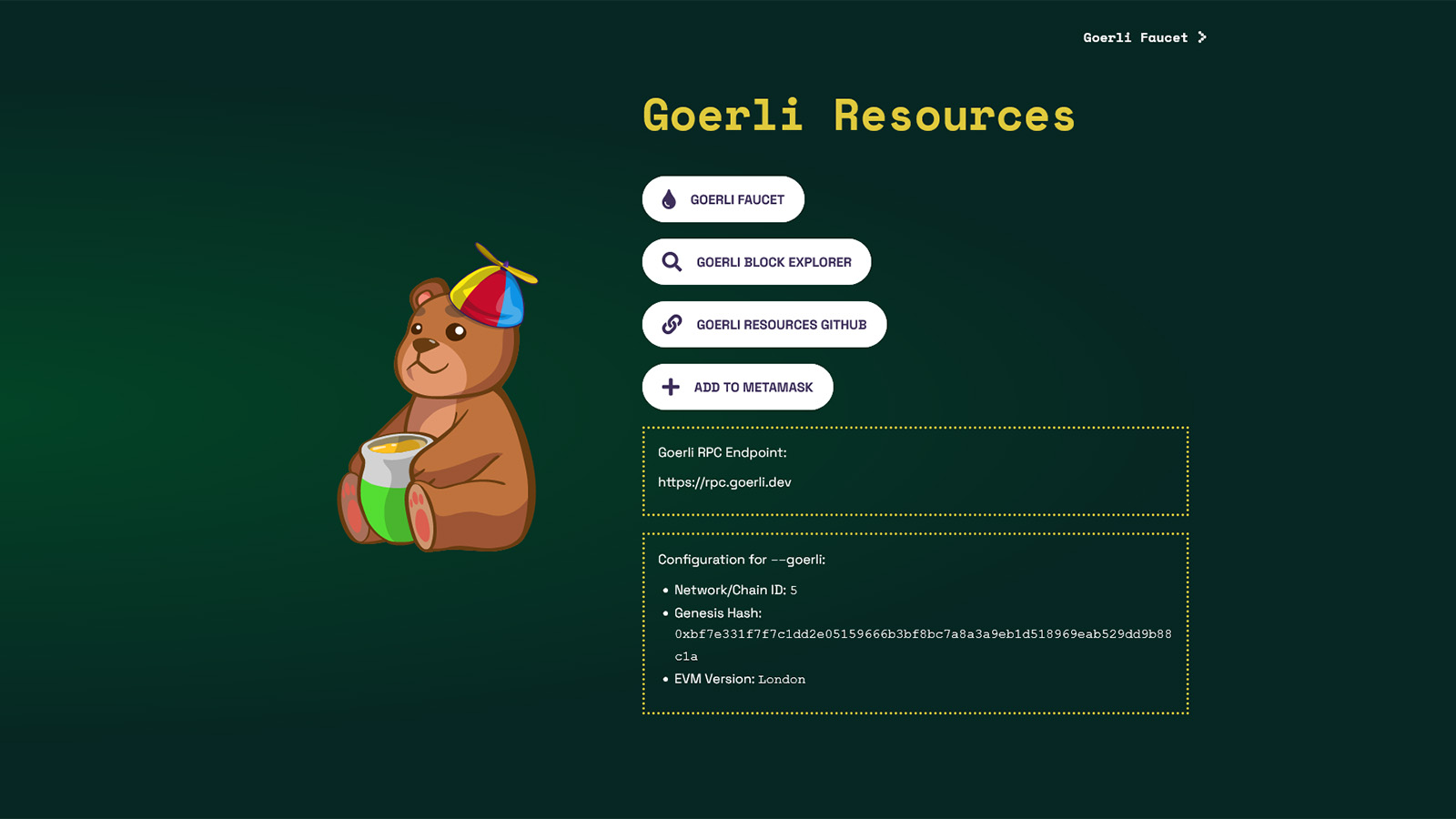 screenshot of goerli website